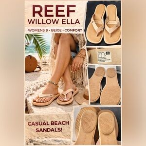 REEF Willow Ella Sandals Womens 9 Beige Thong Comfort Casual Slip On